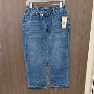 JustFab Blue Denim Midi Skirt